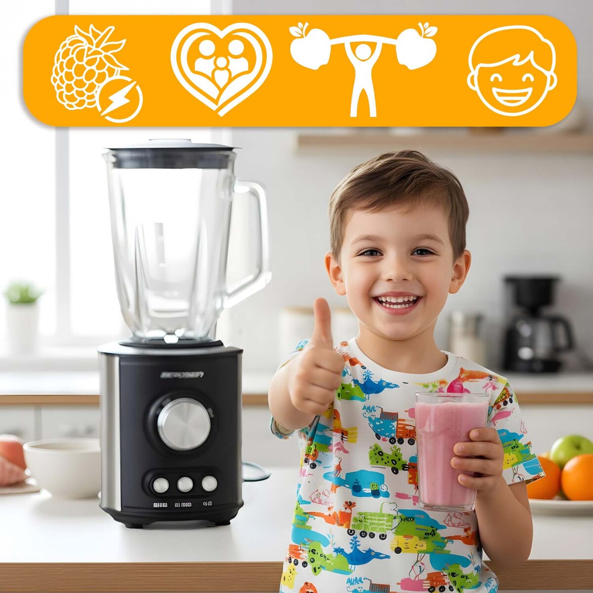 Duży blender kielichowy szklany Berdsen 800w czarny 1,5l