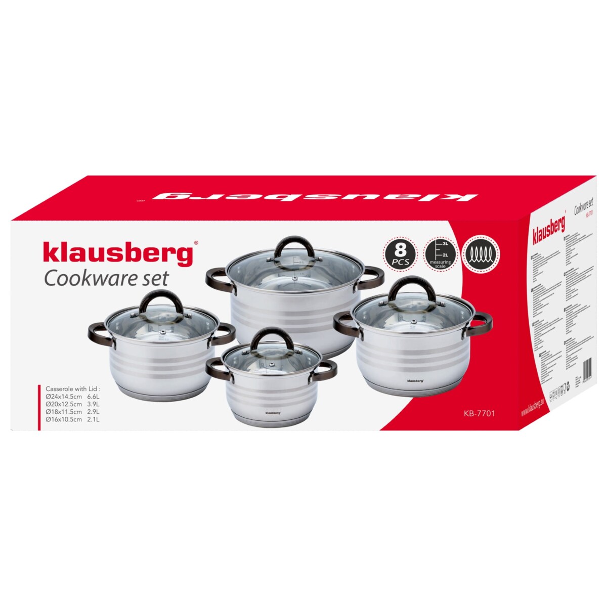 Zestaw garnków stalowych 8 ele. 2.1/2.9/3.9/6.6L KLAUSBERG