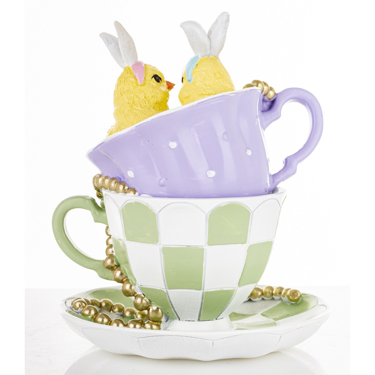 Dekoracja - para kurczaków i 2 filiżanki 14x11,5x11,5 cm