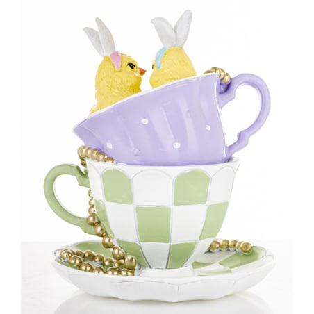 Dekoracja - para kurczaków i 2 filiżanki 14x11,5x11,5 cm