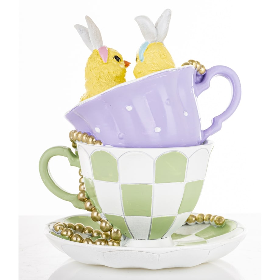 Dekoracja - para kurczaków i 2 filiżanki 14x11,5x11,5 cm