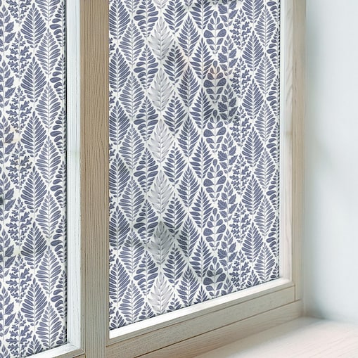 Witraż samoprzylepny dekoracyjny - Niebiesko-szare liście tapeta klasyczna - 200x100 cm