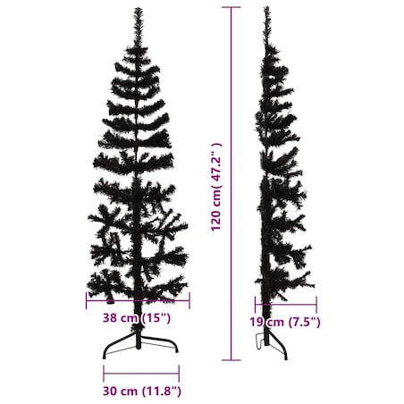 vidaXL Smukła choinka połówka ze stojakiem, sztuczna, czarna, 120 cm
