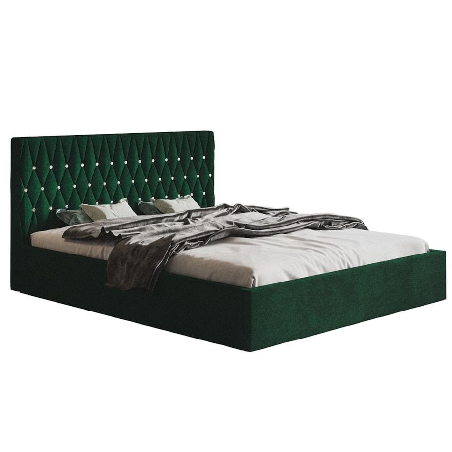Łóżko jednoosobowe 120x200 OLDO 3 guziki kryształki- butelkowa zieleń