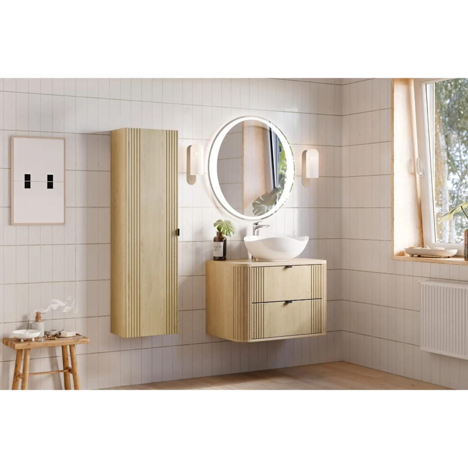 Szafka pod umywalkę OVALIA CREMONA 2S 80cm dąb cremona z umywalką nablatową CLOUD