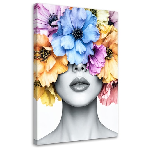 Obraz stylowy do sypialni salonu, Kobieta z kwiatami na głowie 40x60