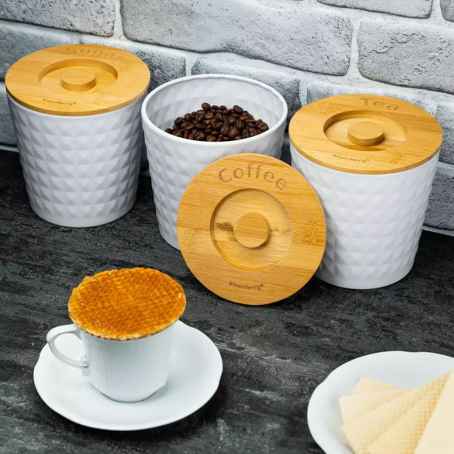 Zestaw 3 pojemników kawa herbata cukier biały KLAUSBERG