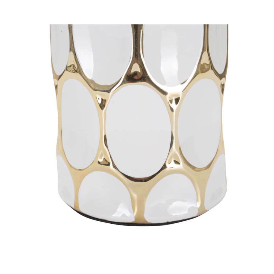 Lampa stołowa Glam Carv, kolor biały i złoty, ceramika i żelazo, 34,5 x 34,5 x 56 cm, 1 x E27, max. 40 W, do salonu i sypialni, Mauro Ferretti
