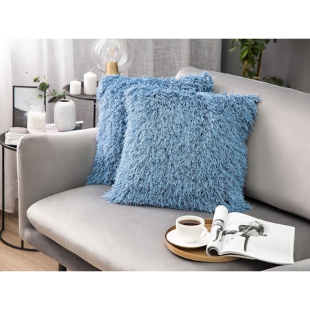 2 poduszki dekoracyjne włochacze 45 x 45 cm niebieskie CIDE