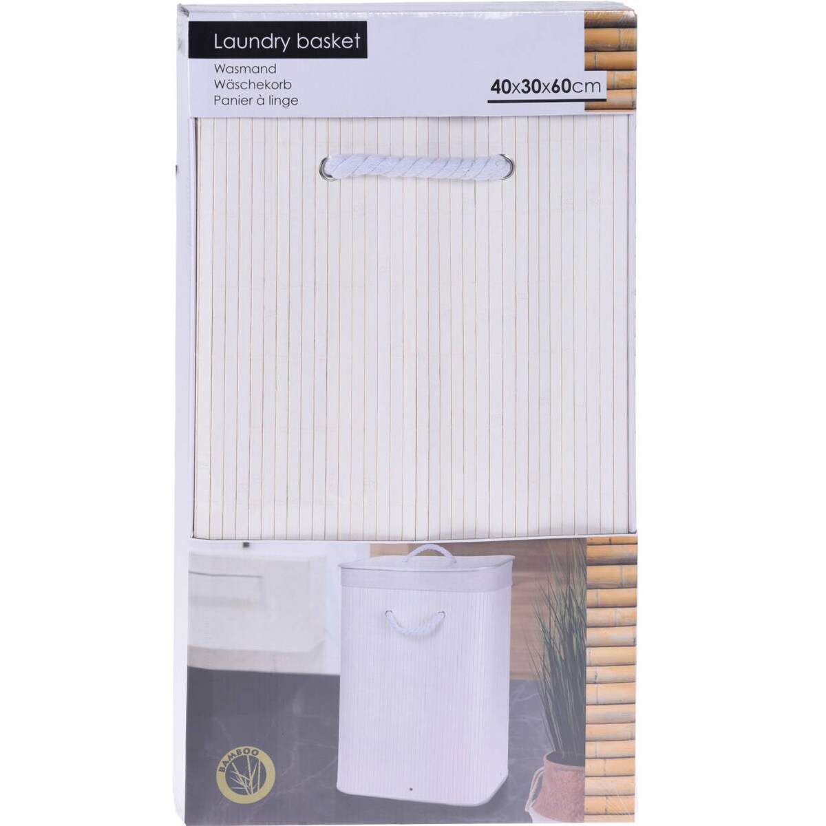 Bambusowy kosz na pranie z pokrywą NATURAL, 60 l