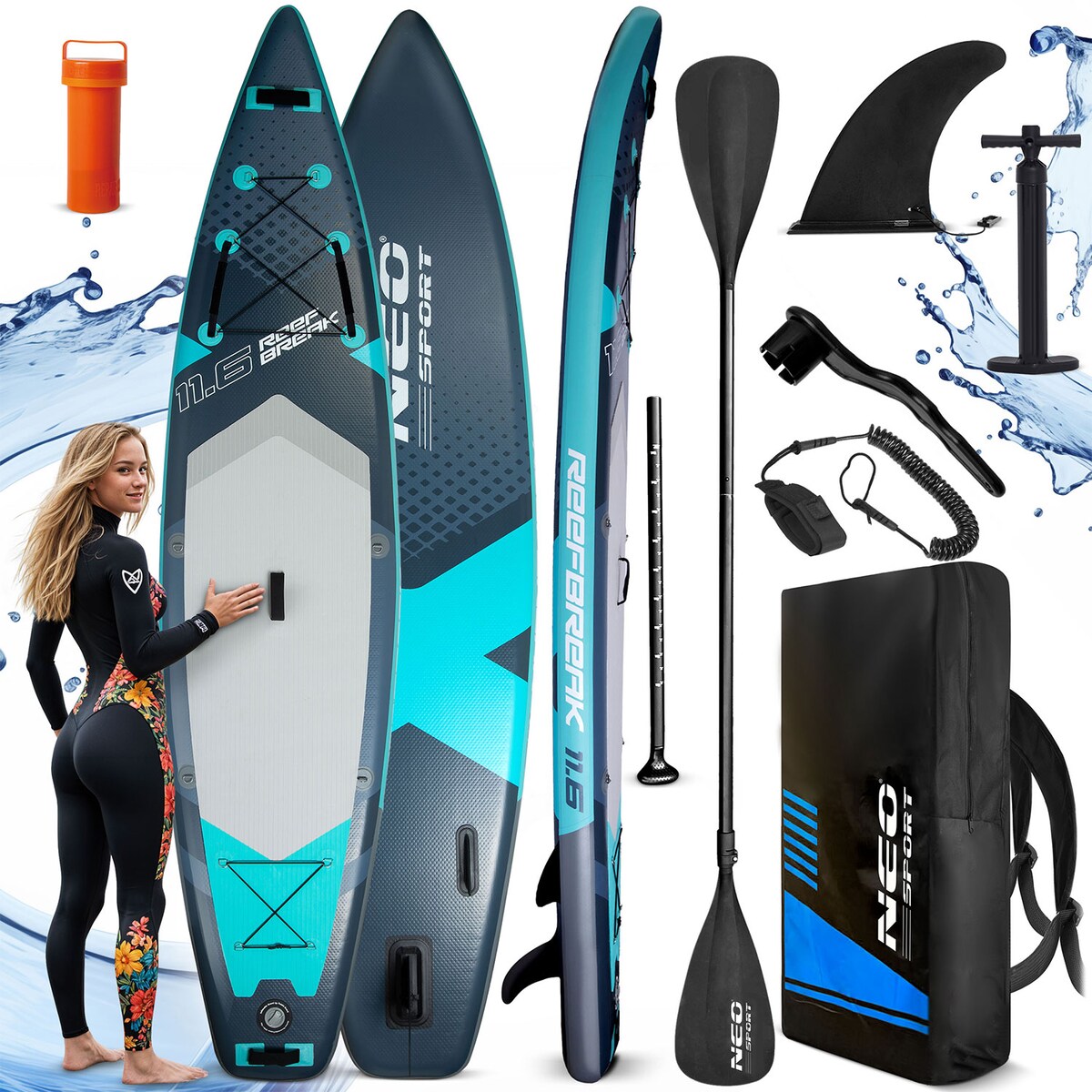 Deska SUP do pływania Neo-Sport pompowana STAND UP PADDLE Reefbreak 350cm ZESTAW