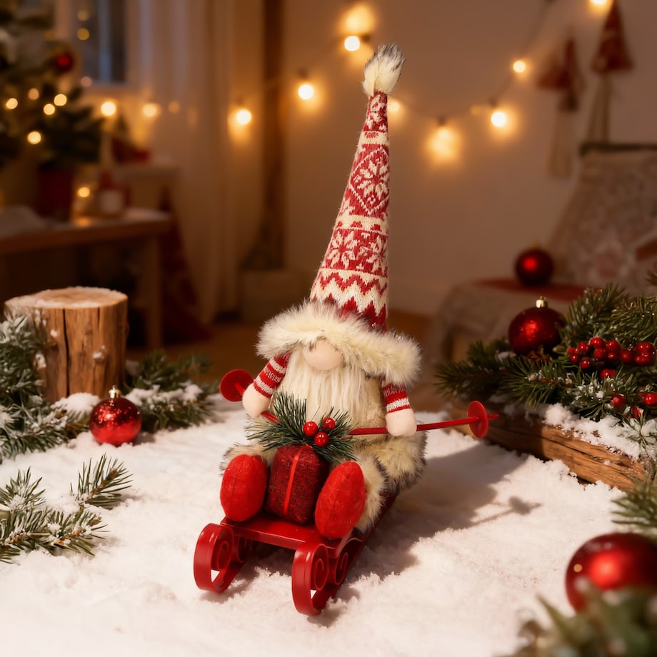 Skrzat świąteczny na sankach ozdoba na święta