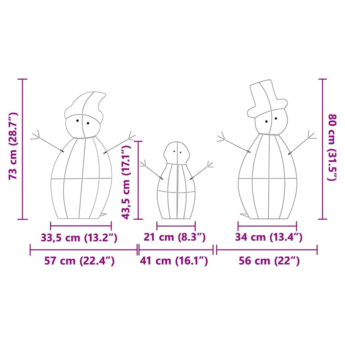 vidaXL Nawiedzona Rodzina Bałwanków 3 pcs Ciepła biel Poliester