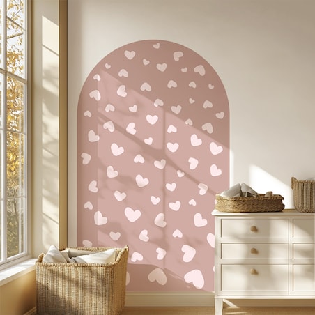 Naklejka na ścianę łuk różowy vintage - serca XXL
