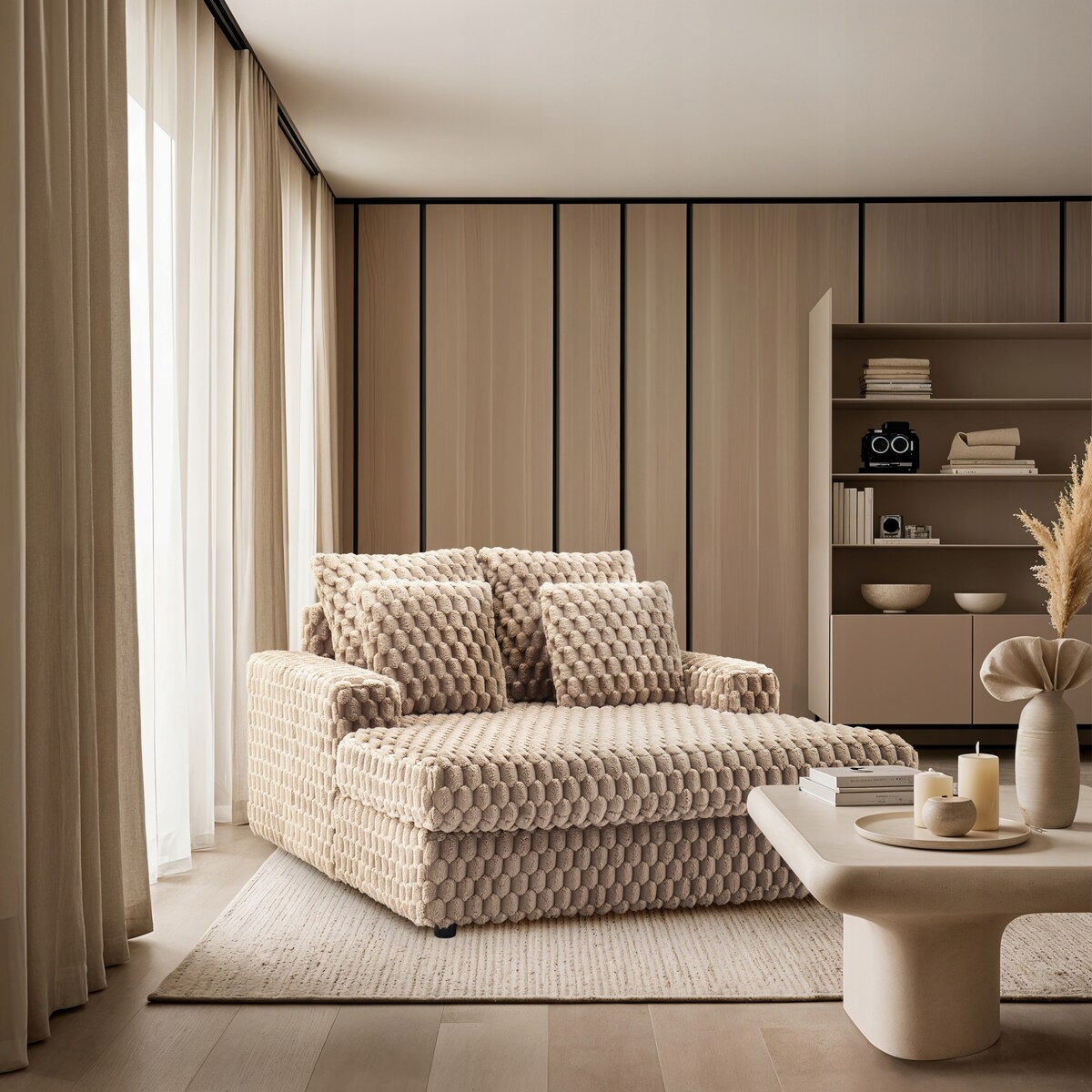 Fotel Wypoczynkowy Kanapa Sofa do Spania Salonu Welur Pluszowy KOBEL Beżowy
