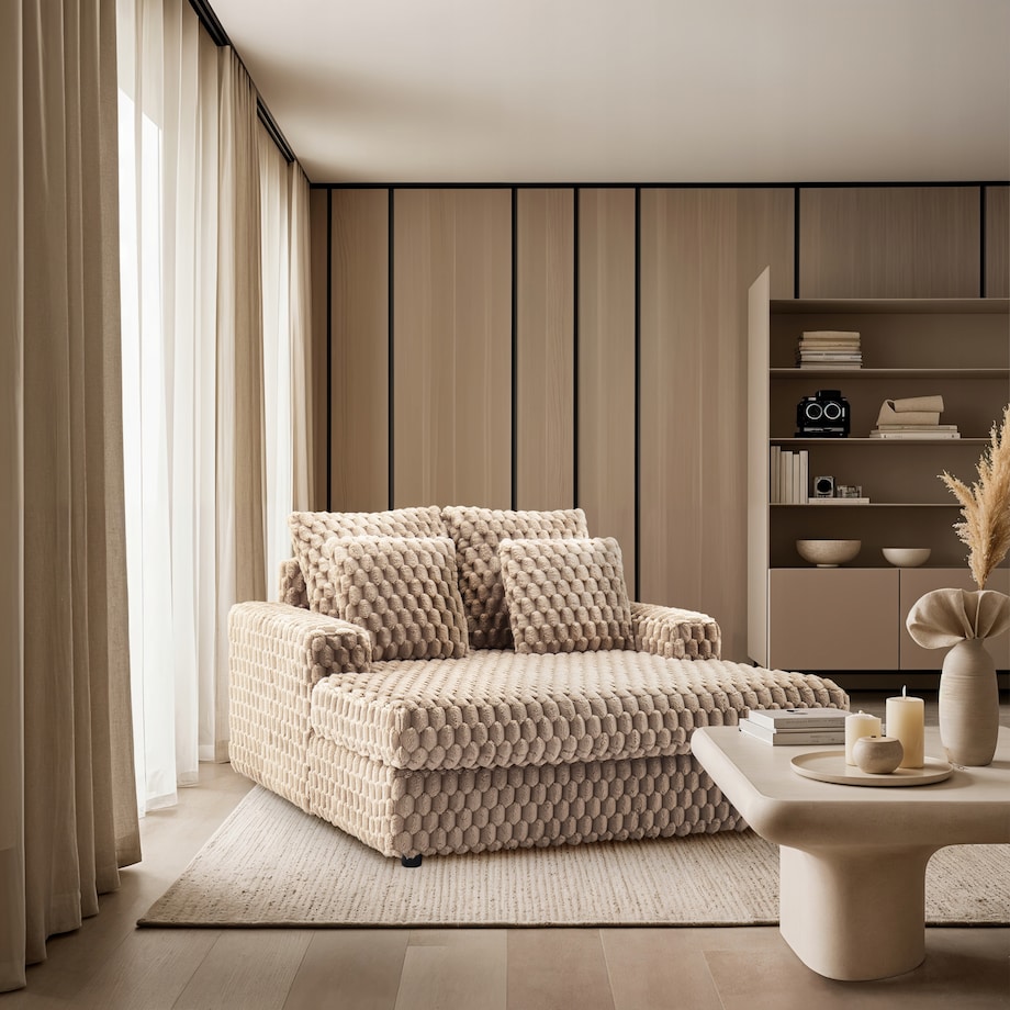 Fotel Wypoczynkowy Kanapa Sofa do Spania Salonu Welur Pluszowy KOBEL Beżowy
