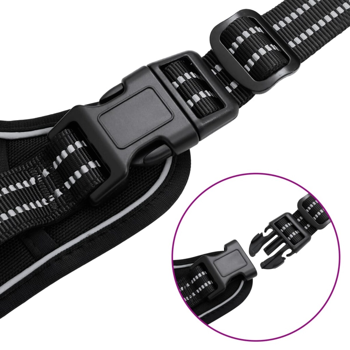 vidaXL Szelki dla psa z odblaskowymi paskami, regulowane, czarne, L