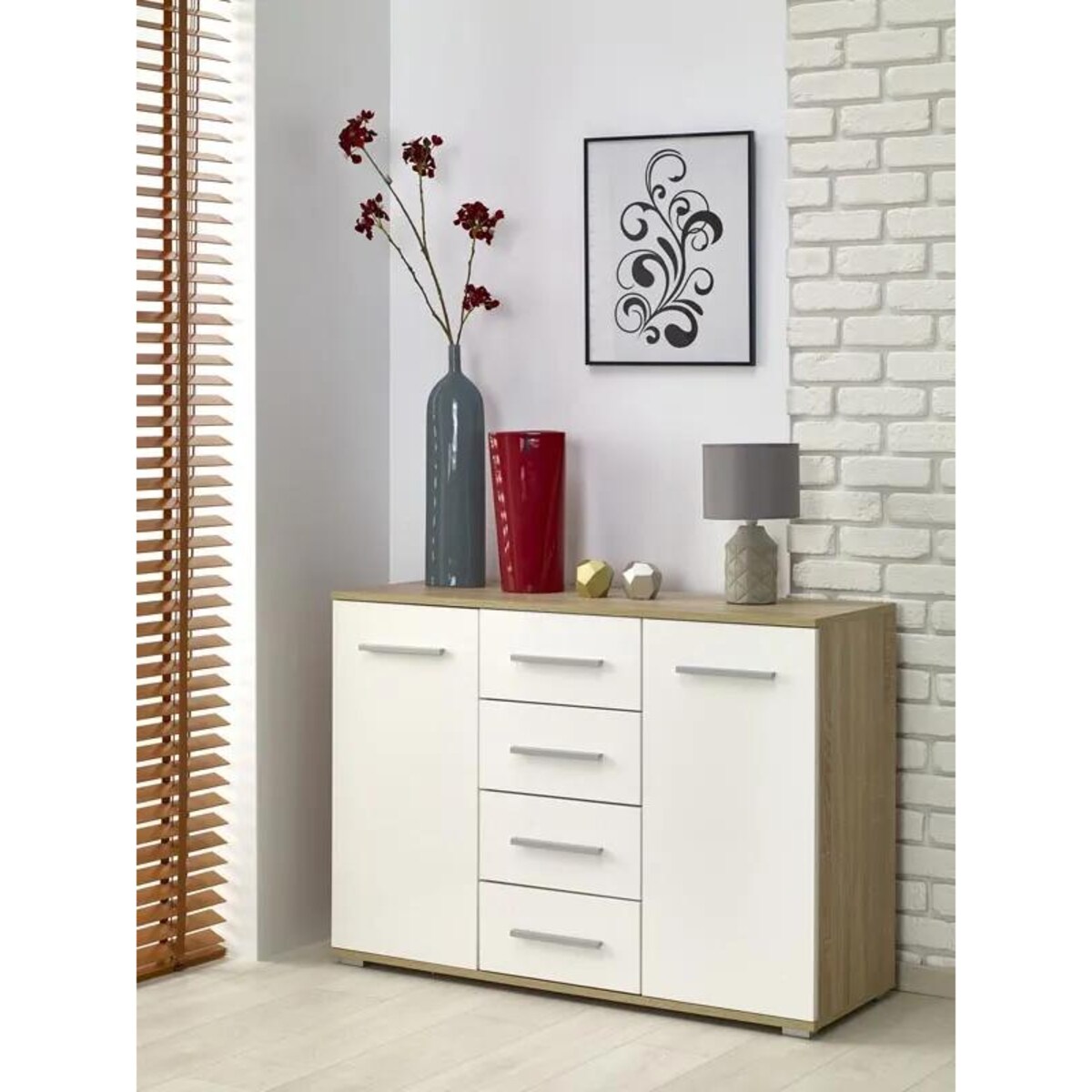 Komoda LIMA 120 KM-4 dąb sonoma/biała