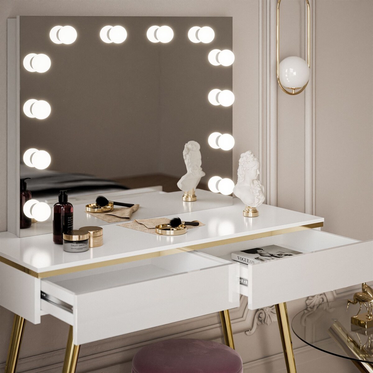 Toaletka AURORA-S ELITE z lustrem biały połysk