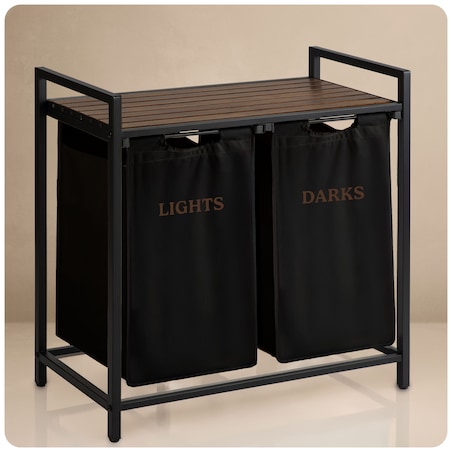 Massido, kosz na pranie 80l z półką dwukomorowy czarny 74x72x33 cm