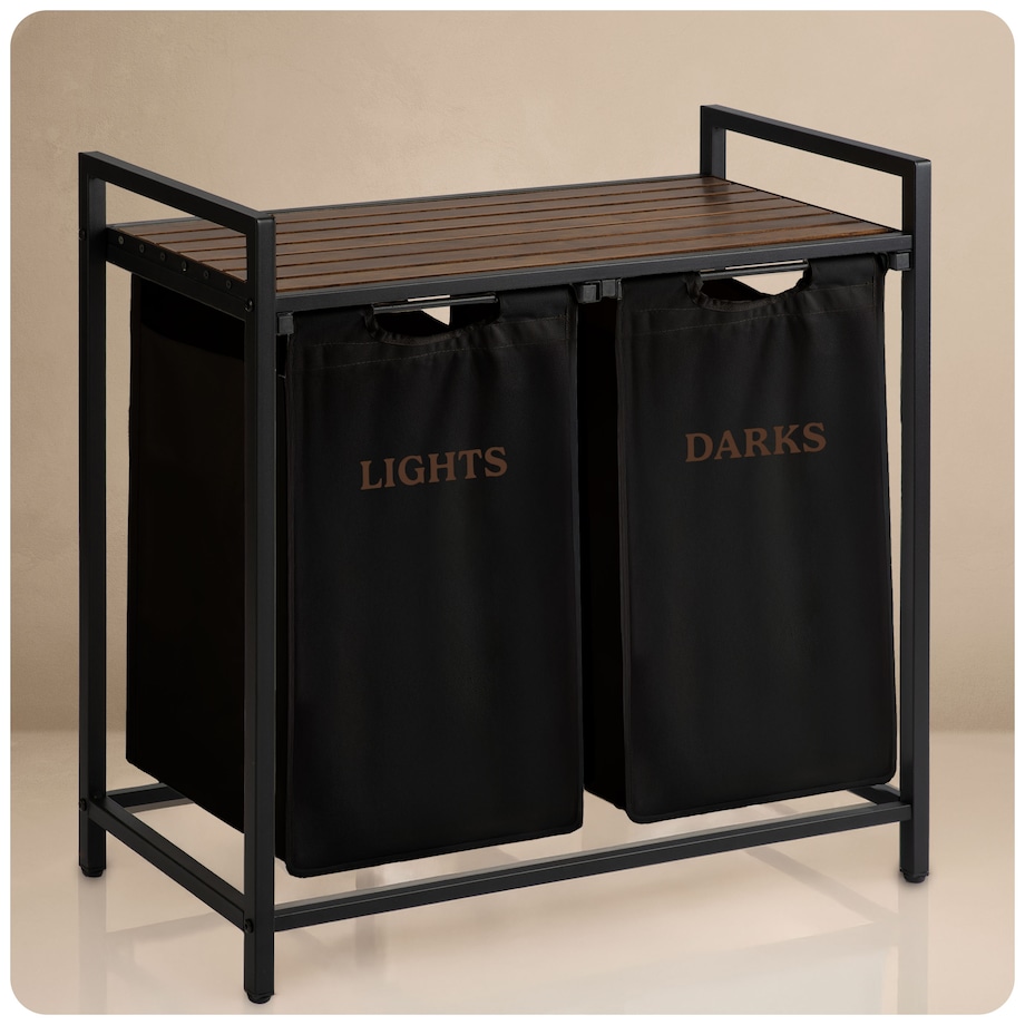 Massido, kosz na pranie 80l z półką dwukomorowy czarny 74x72x33 cm