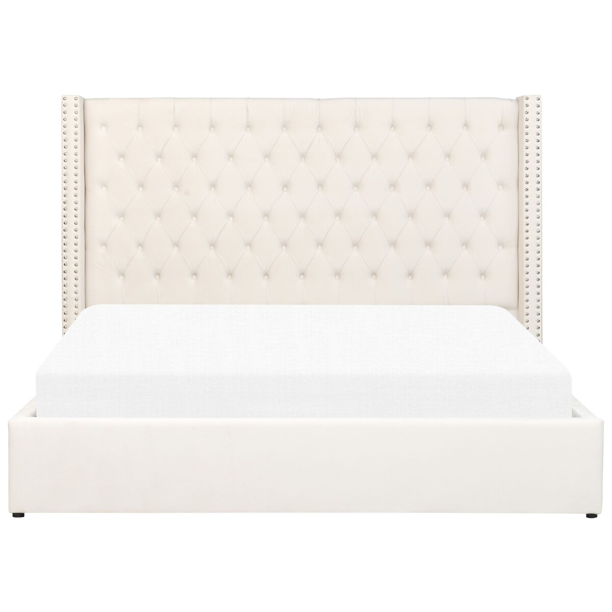 Łóżko z pojemnikiem welurowe 180 x 200 cm złamana biel LUBBON