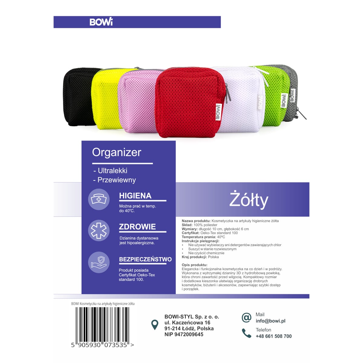 Organizer, etui w rozmiarze S, kosmetyczka na artykuły higieniczne, żółta