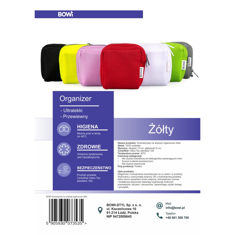 Organizer, etui w rozmiarze S, kosmetyczka na artykuły higieniczne, żółta