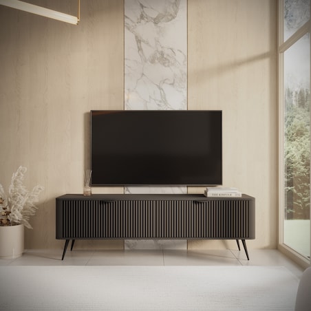 Szafka RTV 163 ryflowana LENA w kolorze czarnym