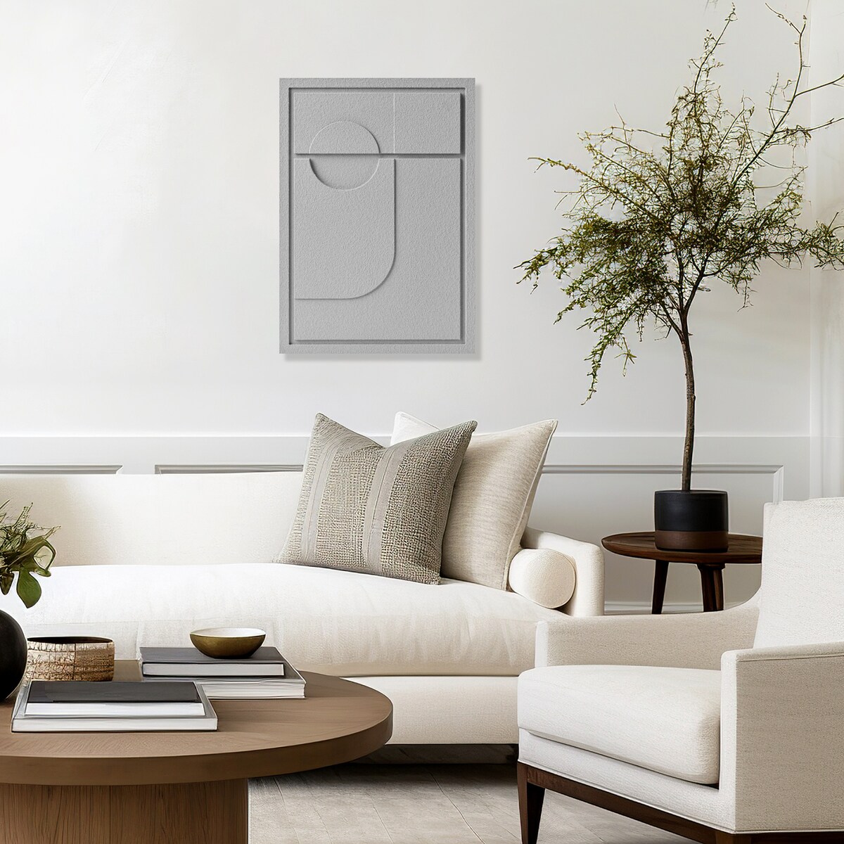 Obraz 3D 50x70cm Geometric II – Dekoracja Ścienna z Tynku Naturalnego, Milky Grey Minimalistyczny Relief