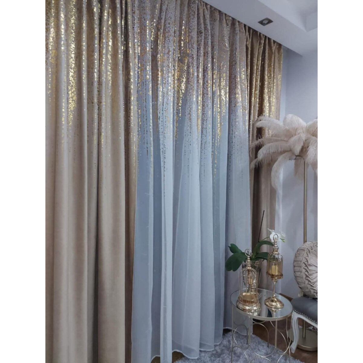 zasłona welurowa "złoty deszcz" | przelotki | 140x250 | jasny beż