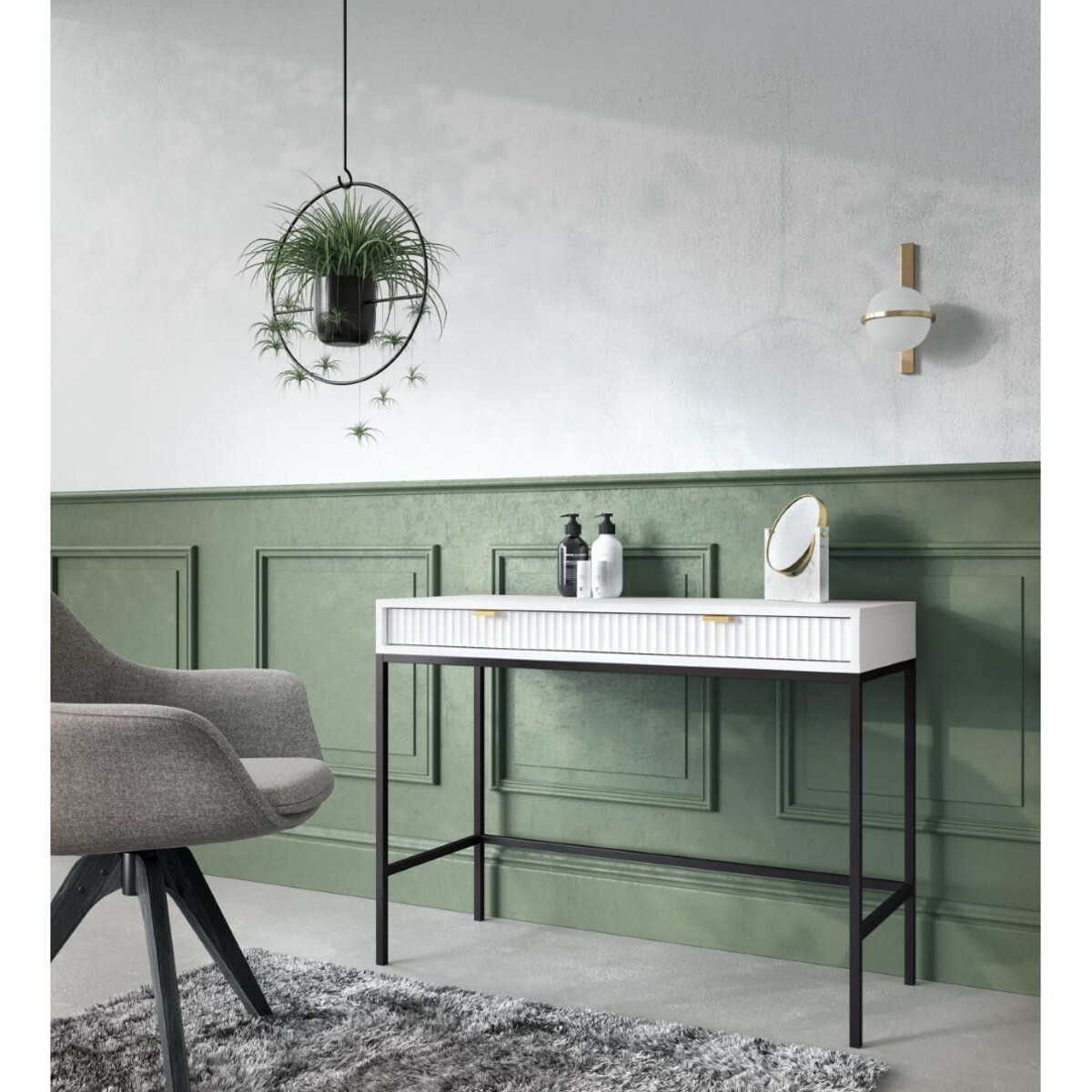 Toaletka Delicious ryflowana biała złote nogi