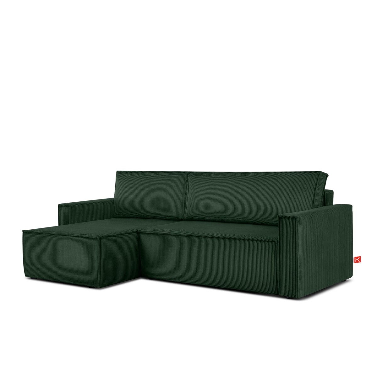 KONSIMO NAPI Duża rozkładana sztruksowa sofa, ciemnozielona, ​​prawa/lewa