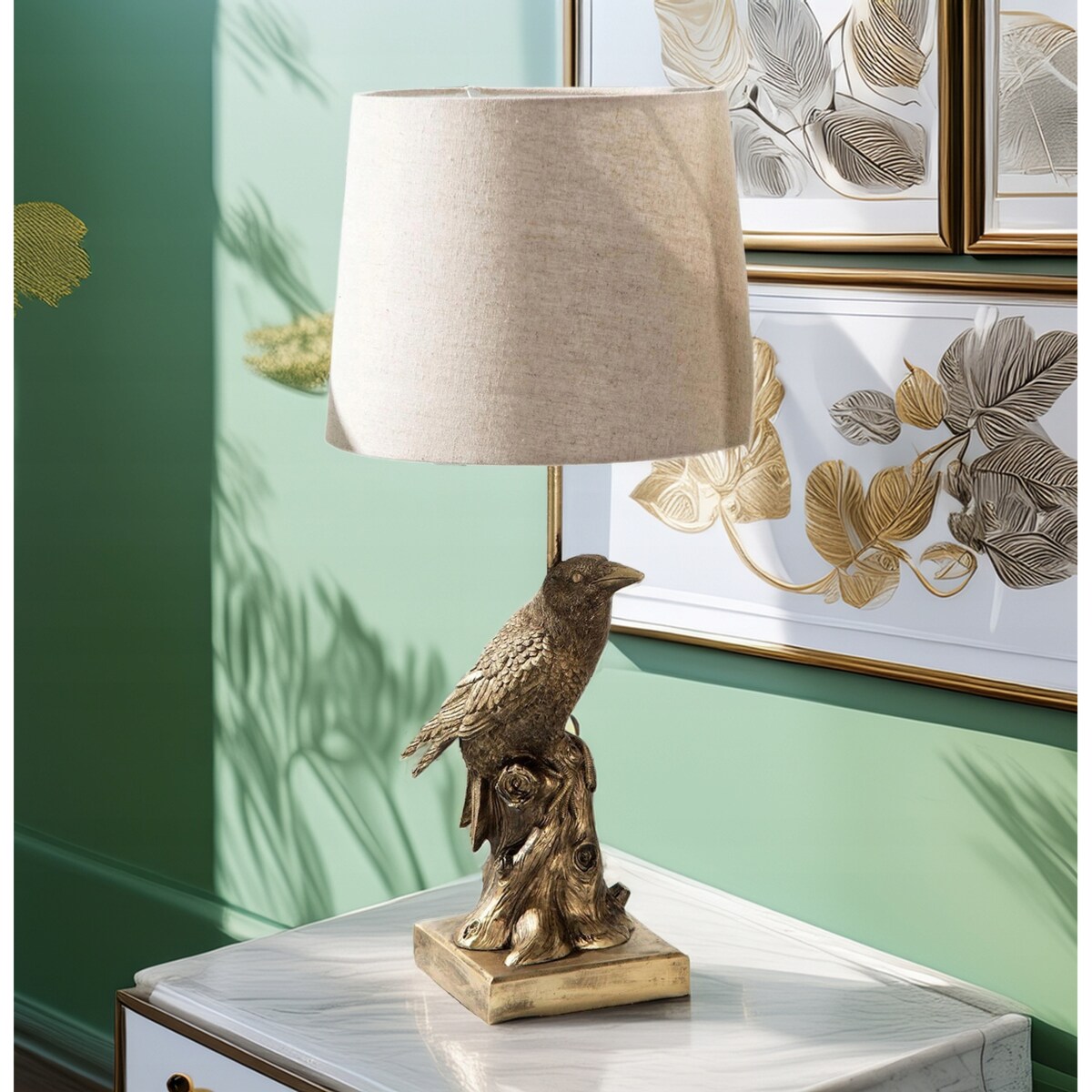 LAMPA STOŁOWA BIURKOWA NOCNA E27 ZŁOTA PTAK KRUK 41cm do salonu sypialni