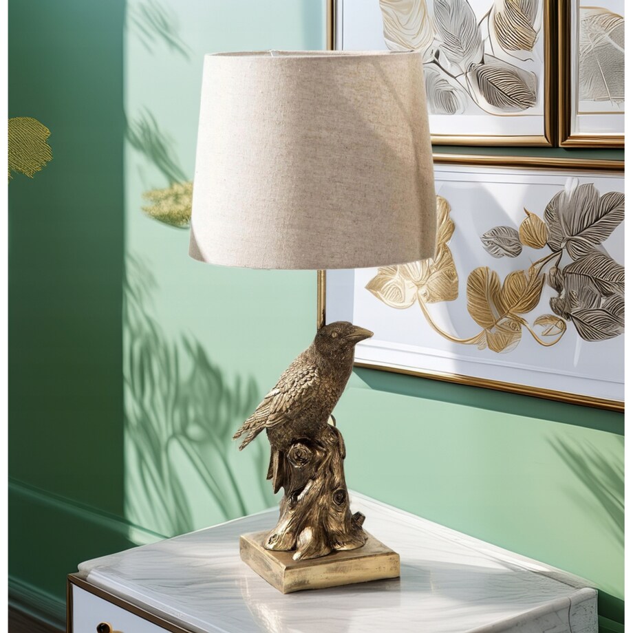 LAMPA STOŁOWA BIURKOWA NOCNA E27 ZŁOTA PTAK KRUK 41cm do salonu sypialni