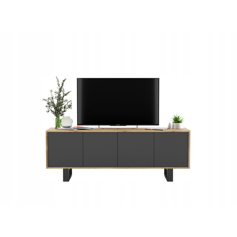 Nowoczesna Szafka RTV Loft Komoda RTV 150 cm Dąb Wotan Grafit MAT