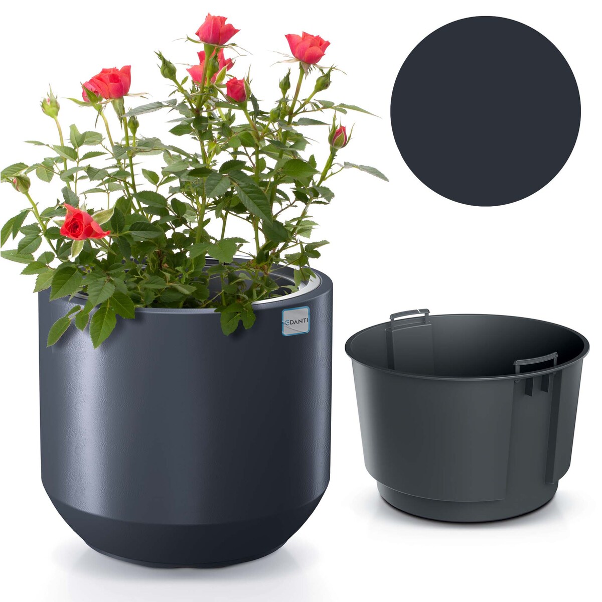 Doniczka Donica Ogrodowa 39 Cm Okrągła Na Taras Do Ogrodu Domu Antracytowa