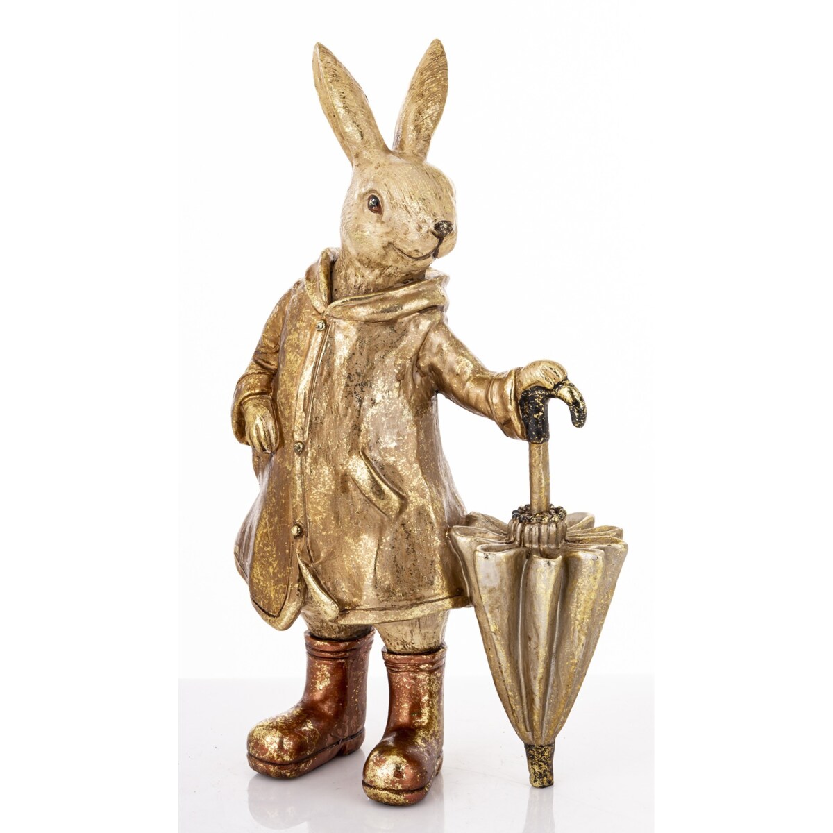Dekoracja - królik z parasolem 32,5x19x11 cm MALJUNA w złotym płaszczu