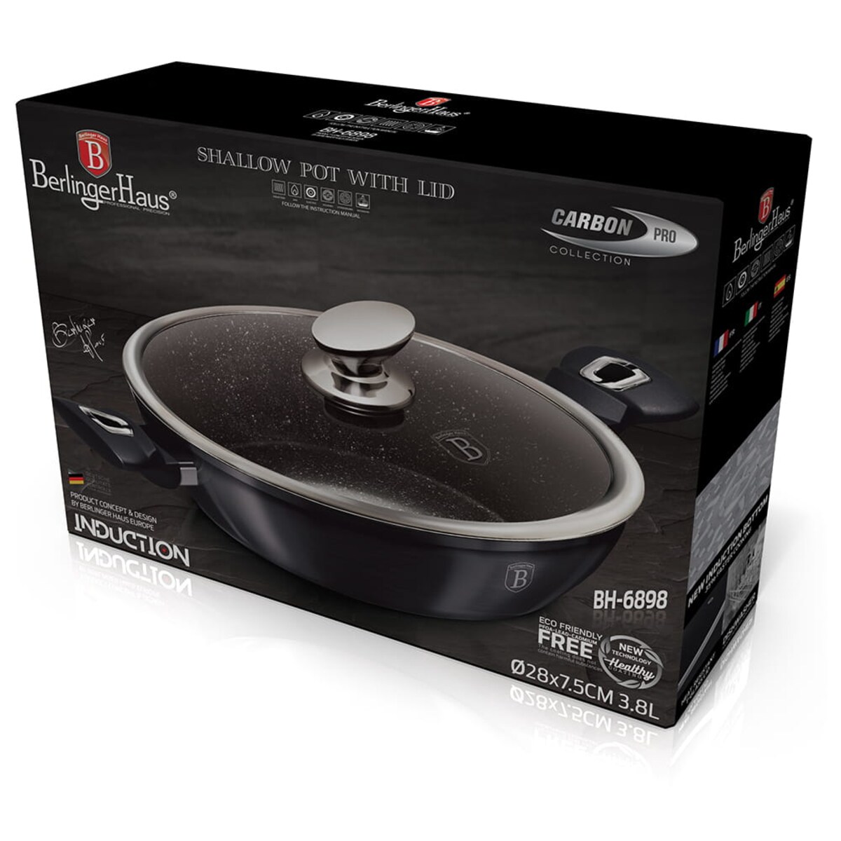 Garnek niski z powłoką granitową 3.8L 28cm BERLINGER HAUS Metallic Carbon Pro