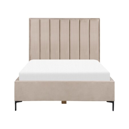 Łóżko z pojemnikiem welurowe 140 x 200 cm szarobeżowe SEZANNE