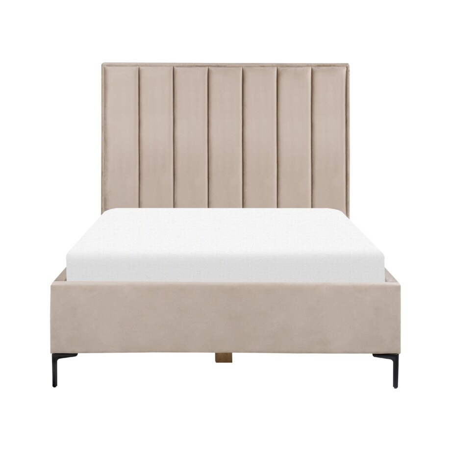 Łóżko z pojemnikiem welurowe 140 x 200 cm szarobeżowe SEZANNE