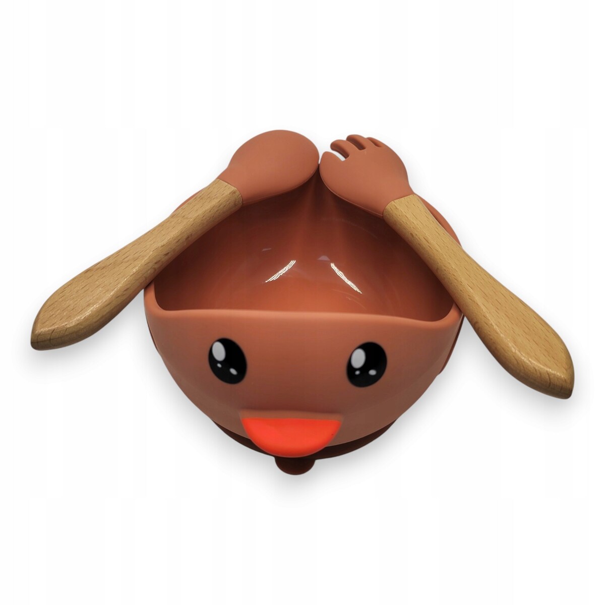 Miseczka z przyssawką silikonowa dla dziecka na przekąski łyżka widelec BLW