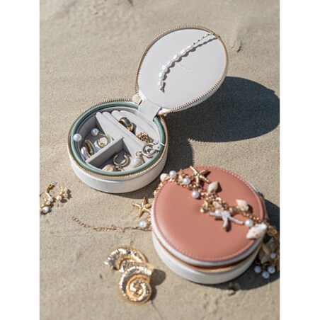 Pudełko podróżne na biżuterię Stackers Wave okrągłe kremowo-brzoskwiniowe