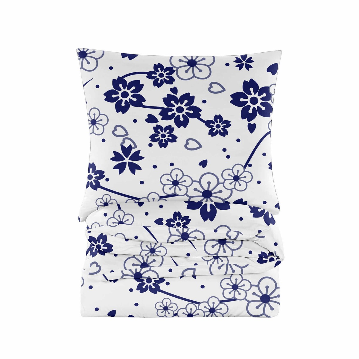 Pościel Biała Blue Flowers 160X200 + 2 Poszewki 70X80 Kwiatki
