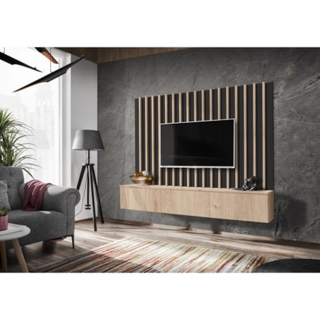 Szafka RTV VERTI 180 hickory jackson + panel ścienny