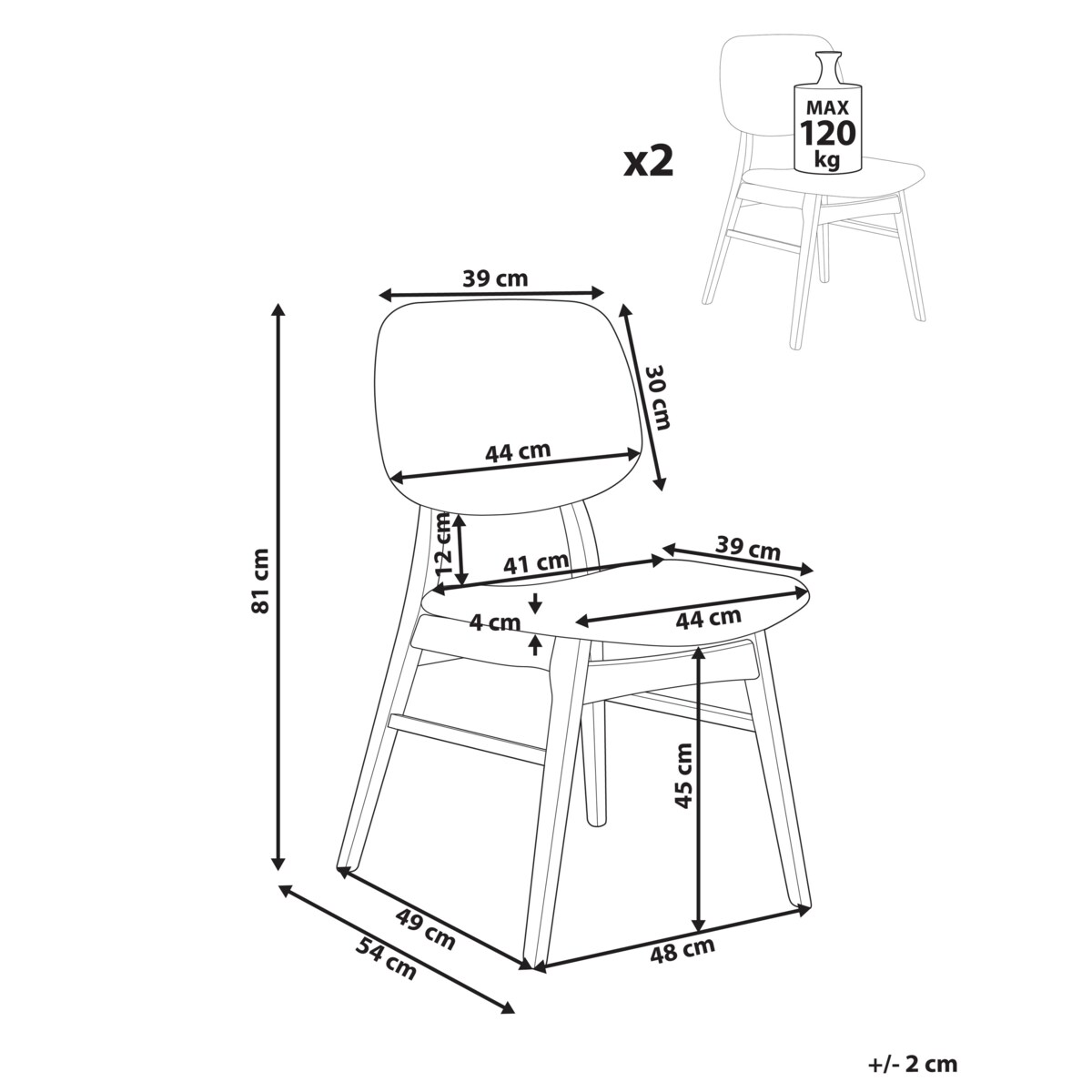 Zestaw 2 krzeseł do jadalni ELAINE Drewno Ciemny brąz/ beżowy