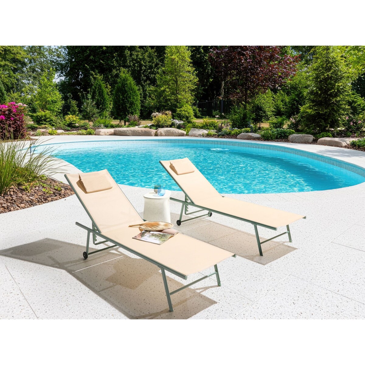 Zestaw 2 leżaków ogrodowych SORONI Rozkładany Metal Beżowy