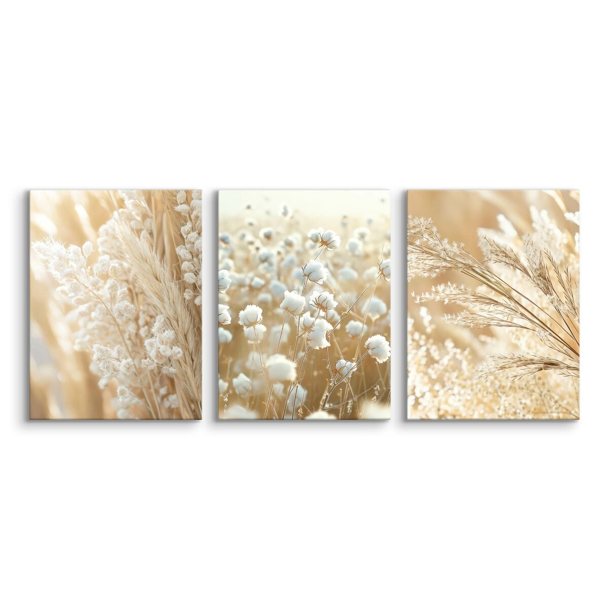 3x Obraz Ścienny Do Salonu Set Trawa Pampasowa Bawełna Boho Natura 30x40cm