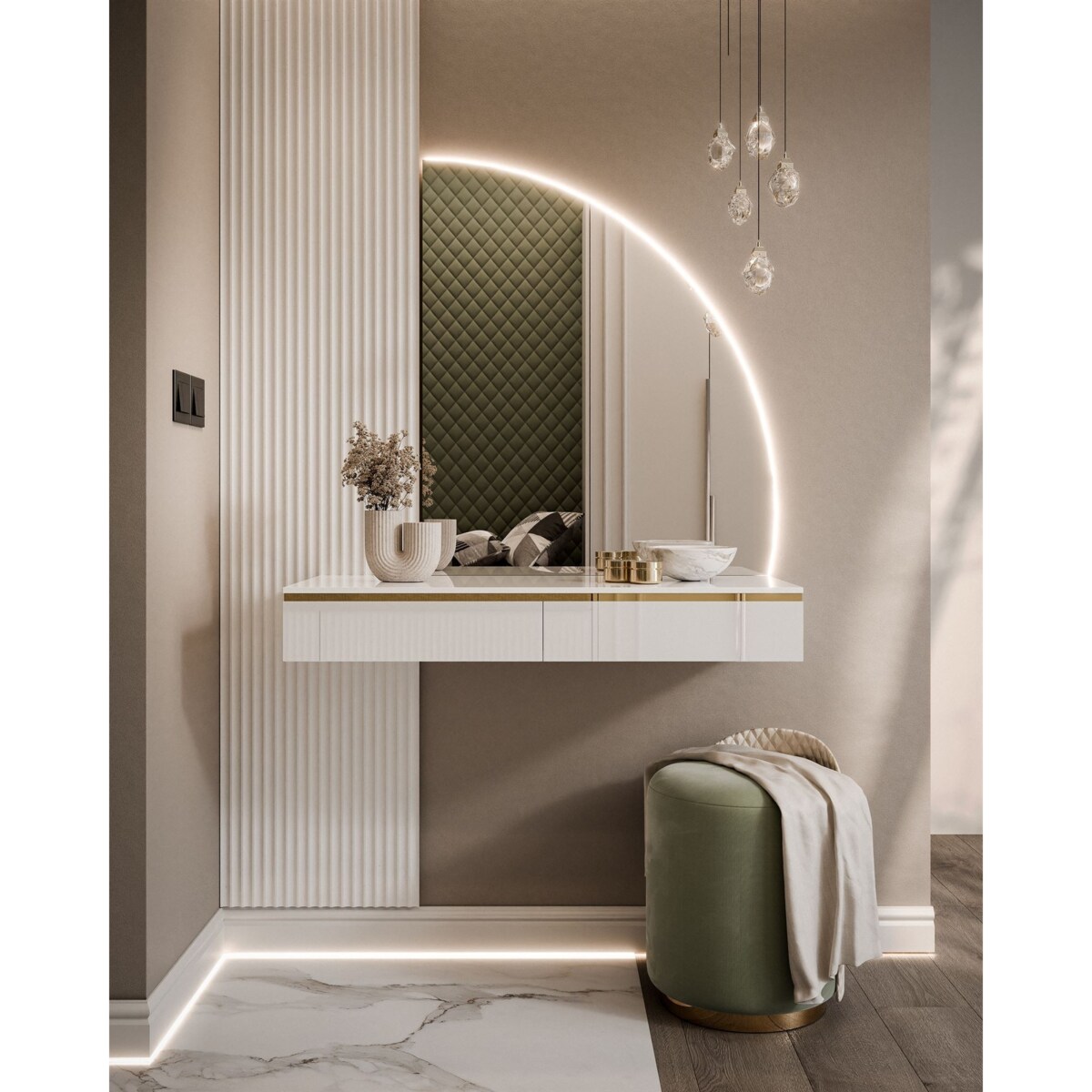 Toaletka AURORA-Q wisząca z prawym lustrem biały połysk