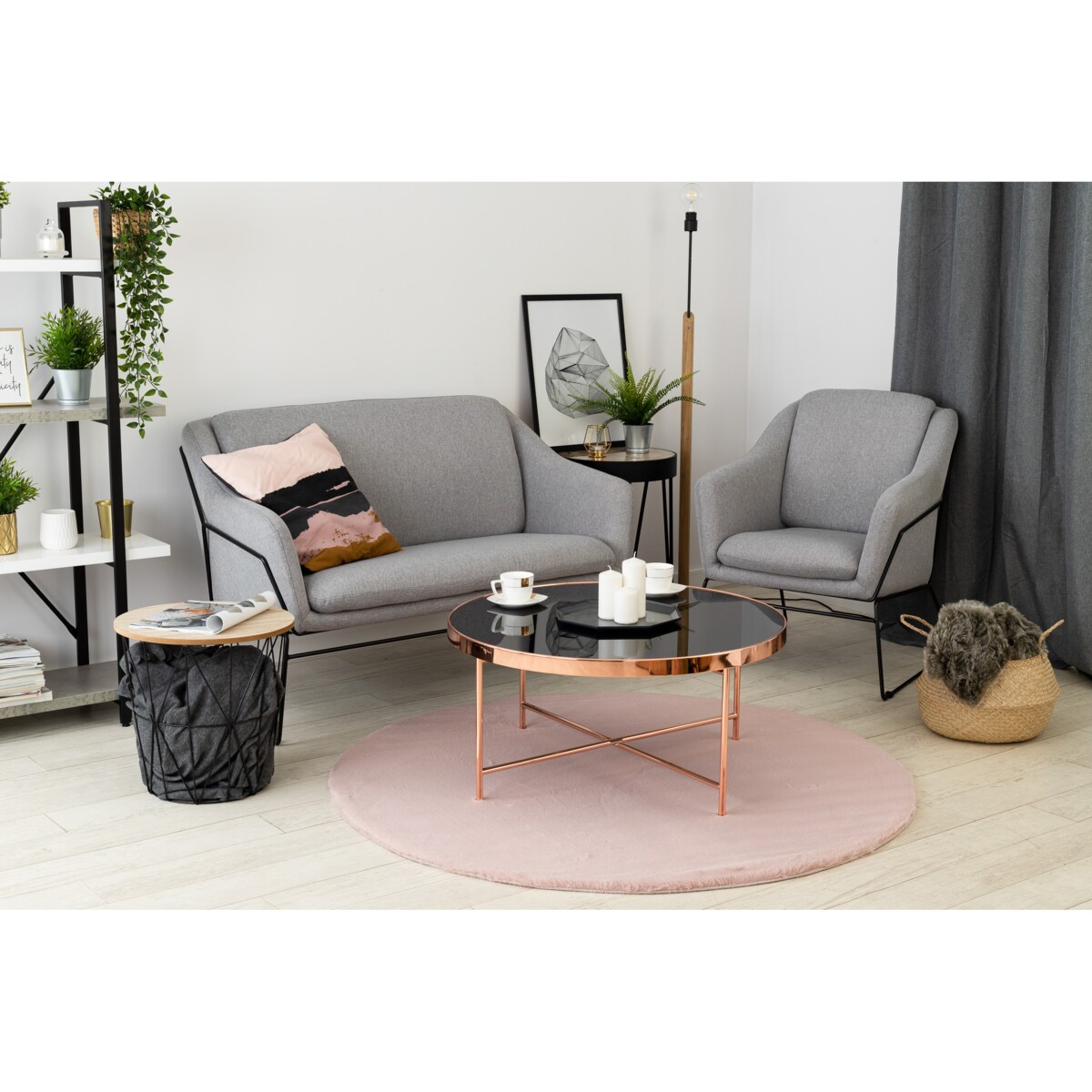 Dywan BUNNY koło róż IMITACJA FUTRA koło 80 cm